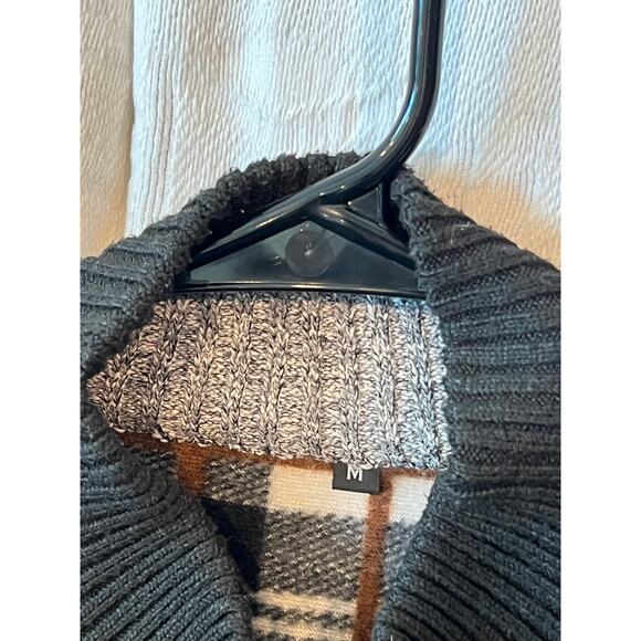 Gray with Checked Print INside Zip Up Sweater Mens M - Picture 3 of 4